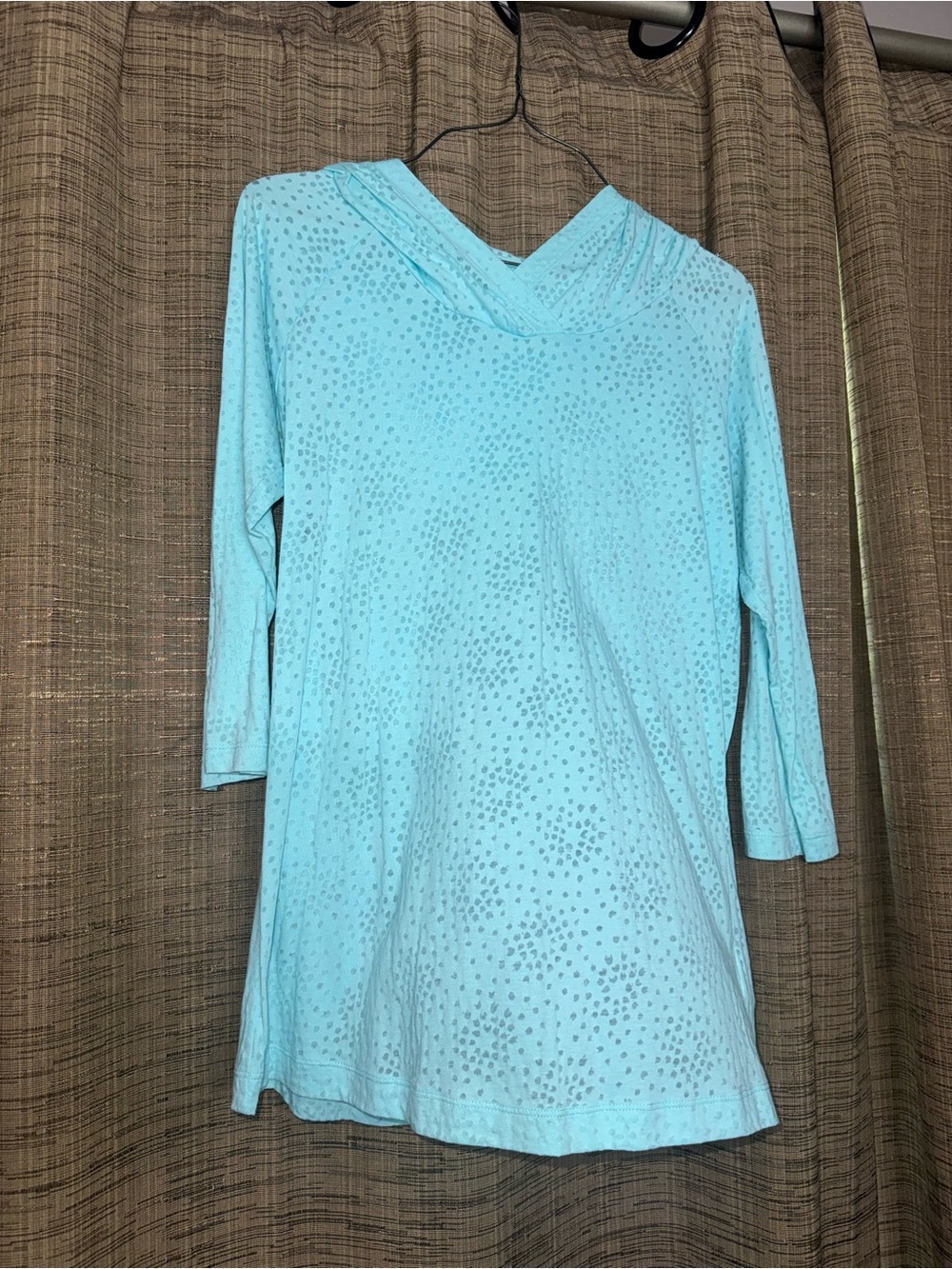 Columbia Aqua Hooded Tunic Top with Subtle Dot Texture